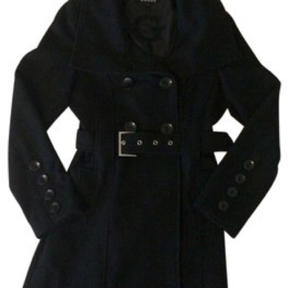 Guess Belted Peacoat Wool Blend Black XL