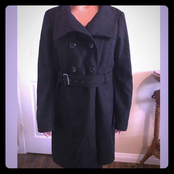 Guess Belted Peacoat Wool Blend Black XL - Picture 3 of 7
