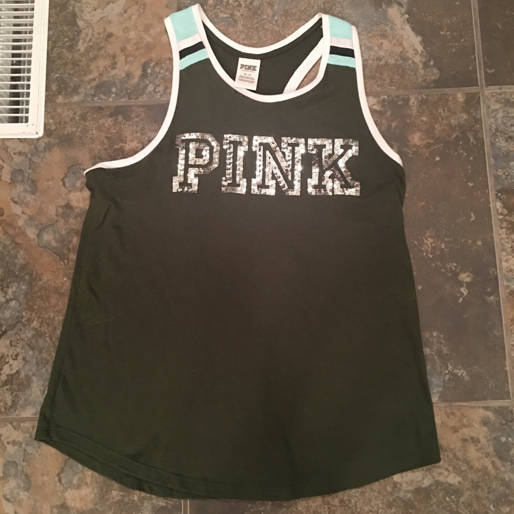 Olive green VS pink sequin racer back tank