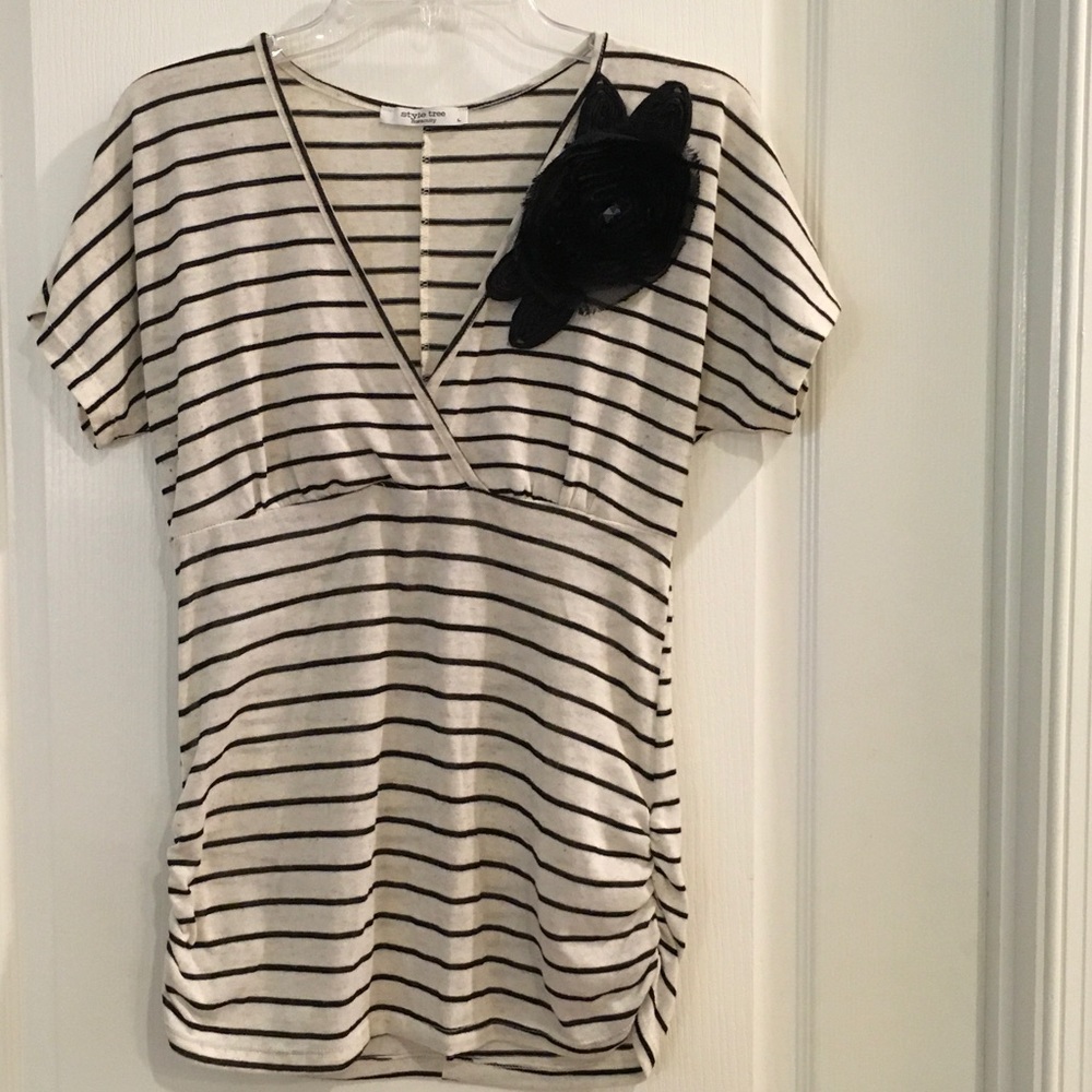 Cream and Black Striped MATERNITY shirt