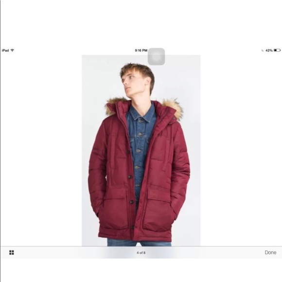 Navy Blue Zara Man Quilted Parka -NWTs - Picture 2 of 8