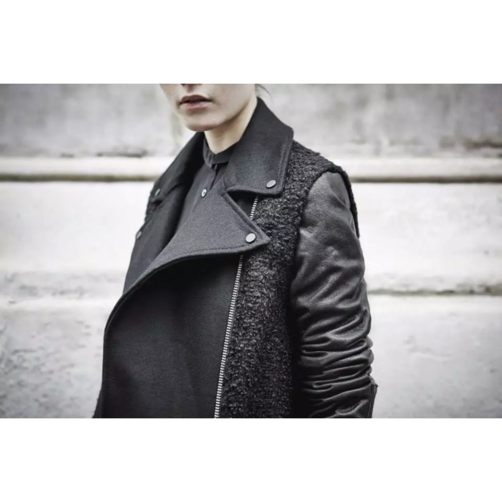 All Saints Cho Biker leather Wool Jacket Coat
