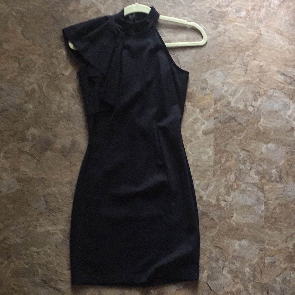 Sheath dress with one shoulder cape