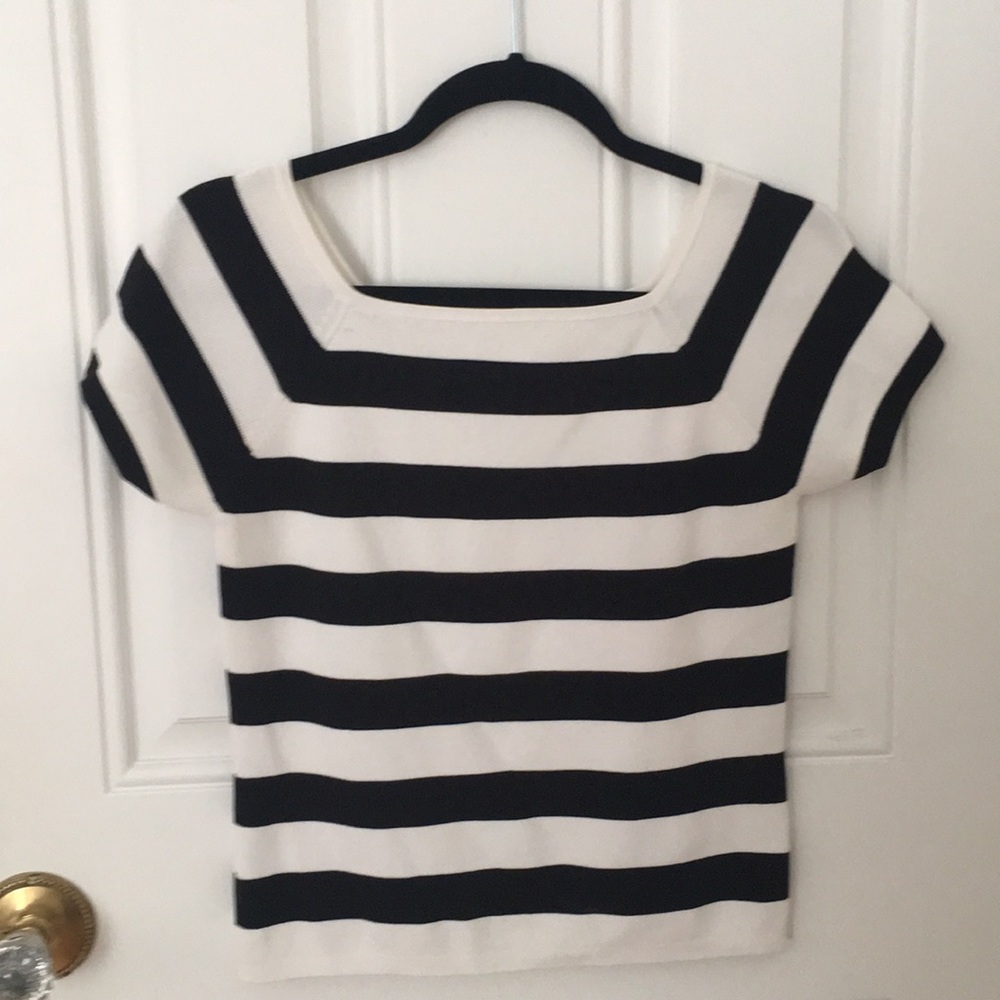 Black and white stripped semi cropped shirt