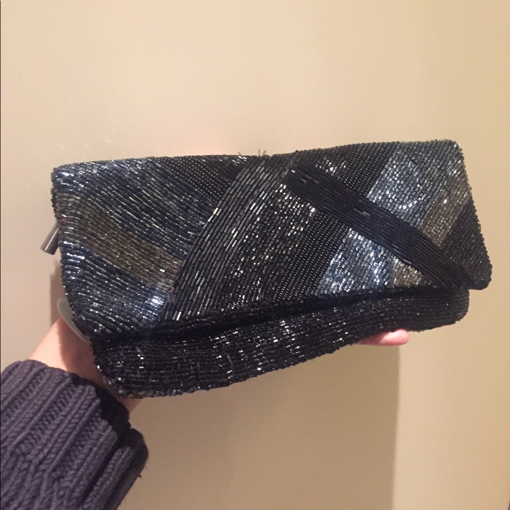 Metallic beaded sequin Ann Taylor clutch purse