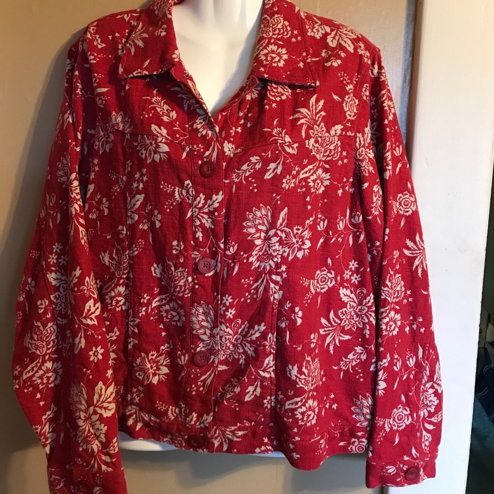 Cold water Creek floral red/ white jacket Large