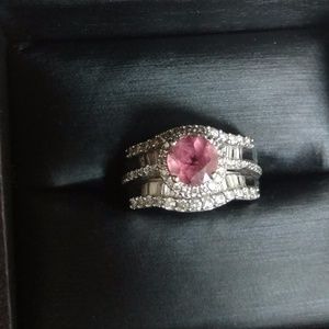 Pink Tourmaline and Diamond Gold Ring size 7