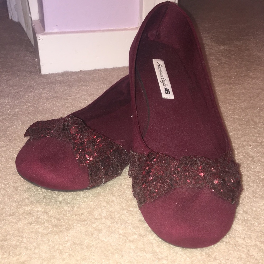 Maroon glittery ballet flats