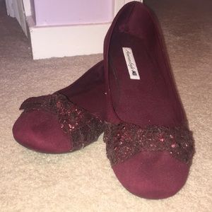 Maroon glittery ballet flats