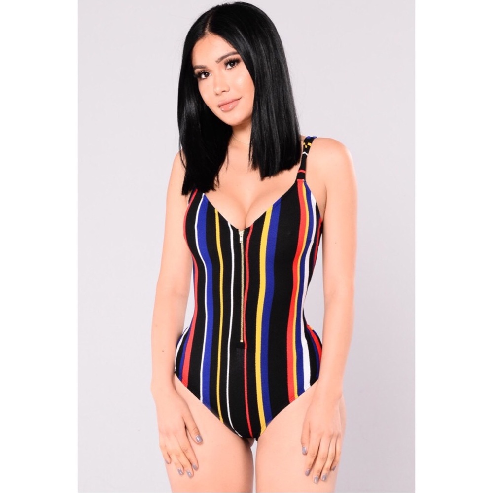 MULTI-COLORED STRIPED BODYSUIT