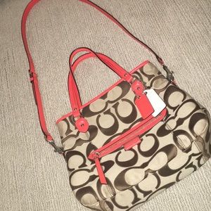 Coach cross-body tan, brown, and orange bag