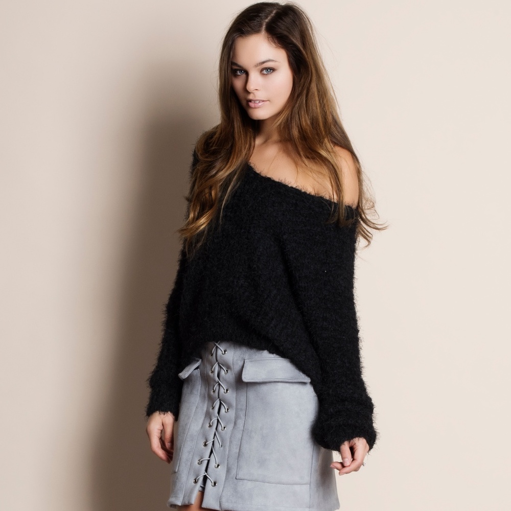 Low Back Fuzzy Soft Sweater