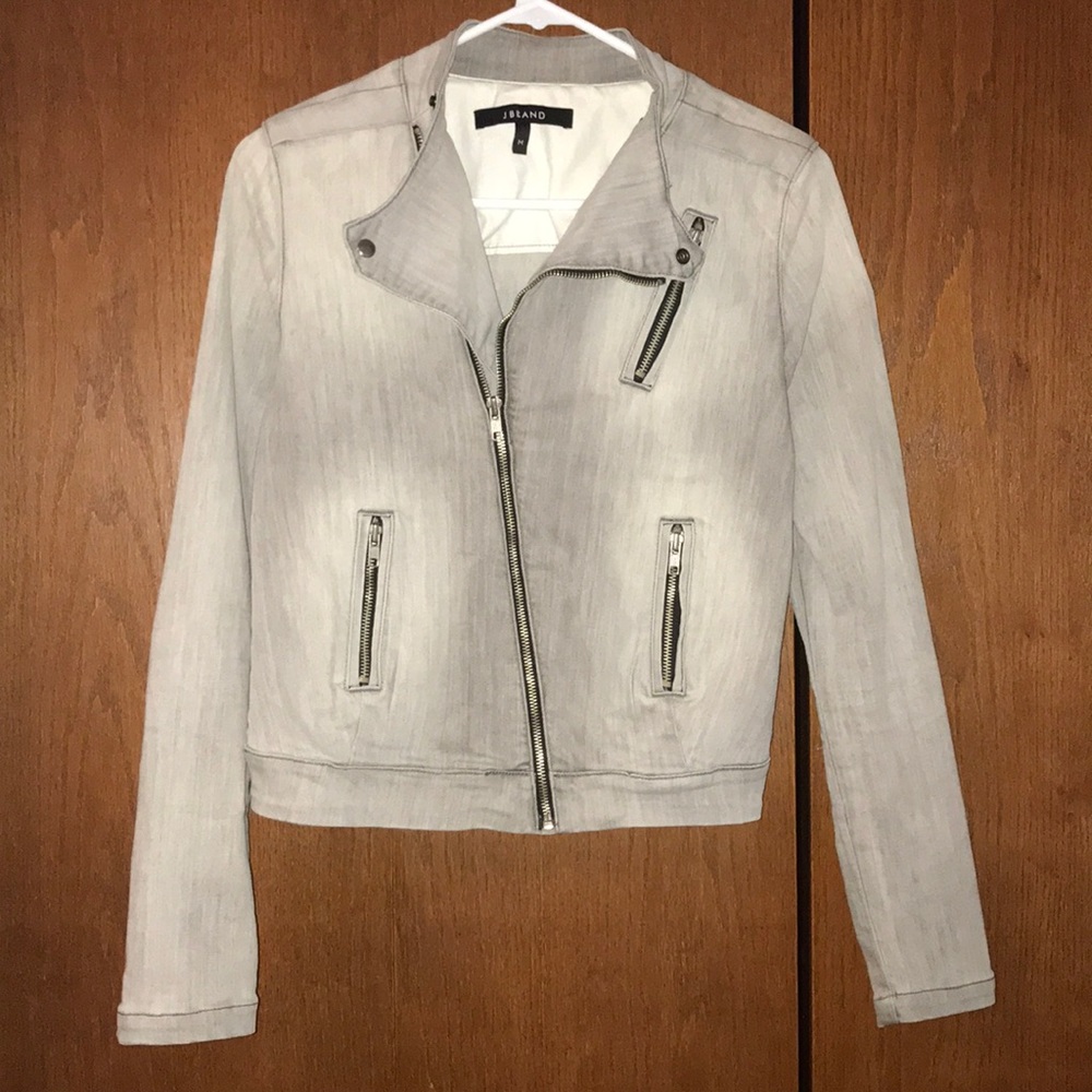 J Brand Asymmetrical Grey Light-wash Denim Jacket