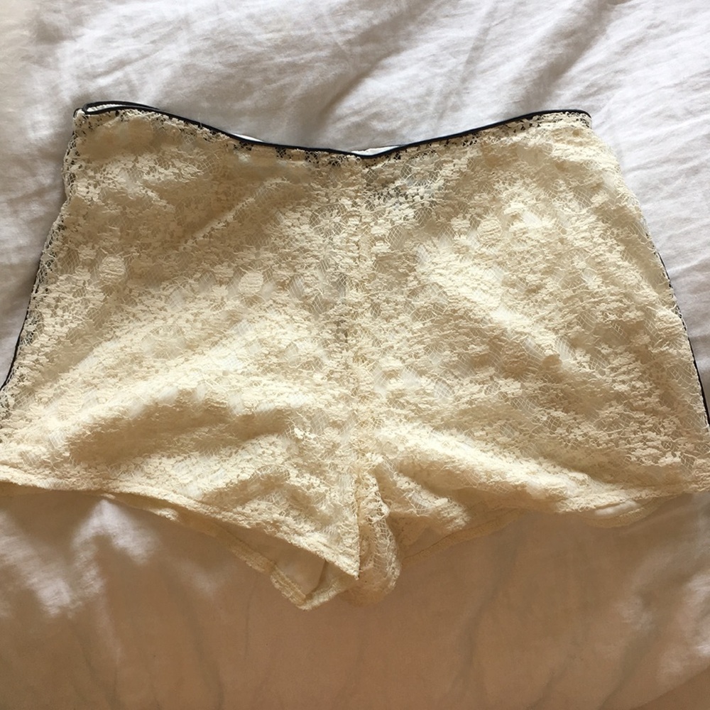 Leather trim lace shorts from REVOLVE