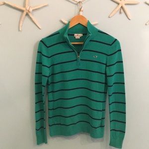 Vineyard Vines green striped 1/4 zip sweater