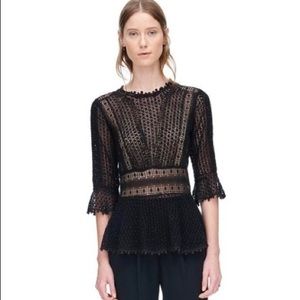 Rebecca Taylor Black Sheer Crochet Lace Top
