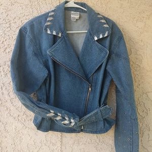 Retro Denim Silver-Laced Motorcycle ZIPPER Jacket