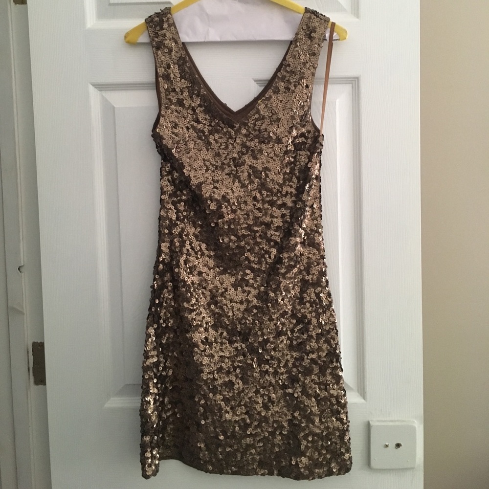 Gold sequined cocktail dress