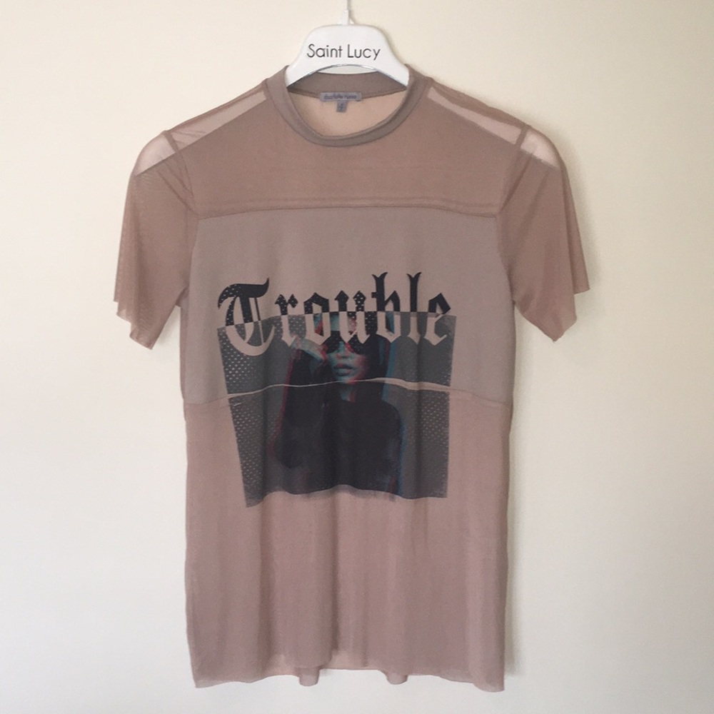 Nude mesh high neck "Trouble" long tee