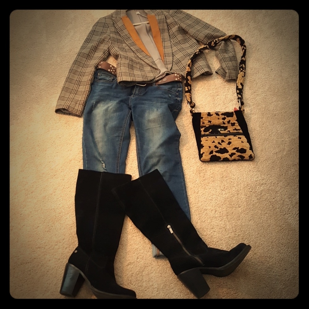 Tall black suede boots