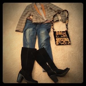 Tall black suede boots