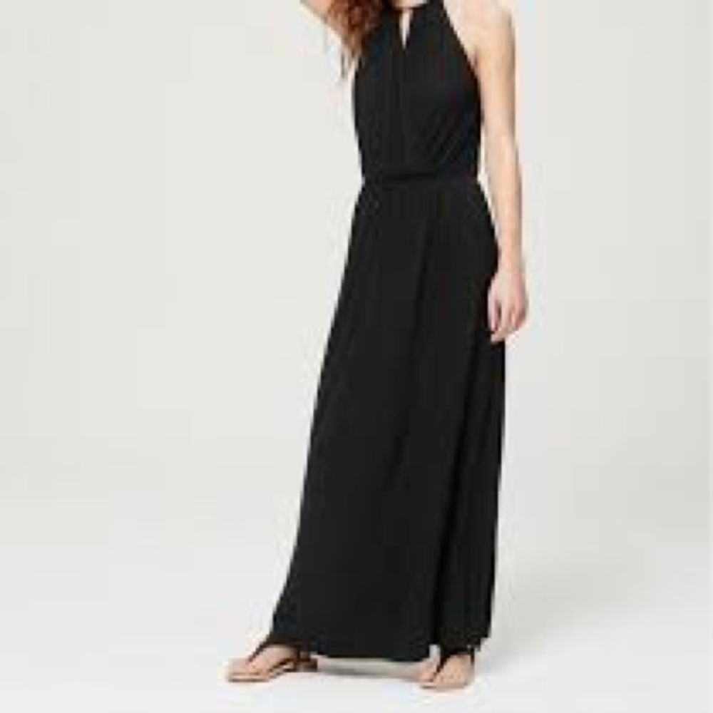 LOFT black maxi dress with peep hole halter neck.