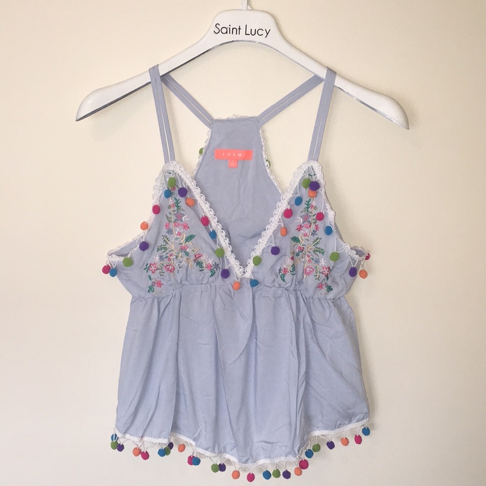 Unique racer back strap top with embroidery