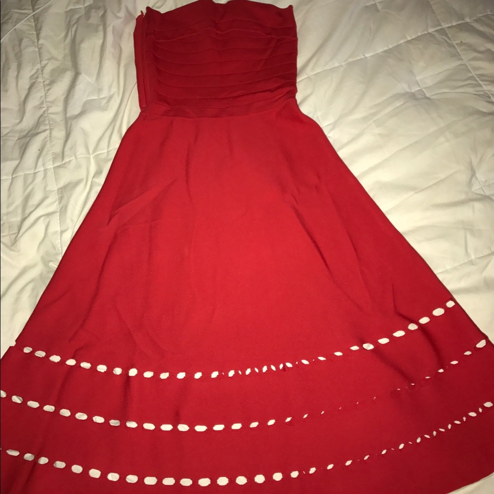Red Strapless midi dress