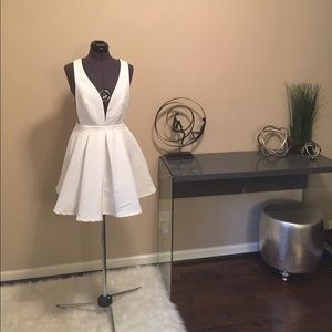 White deep V plunge skater dress