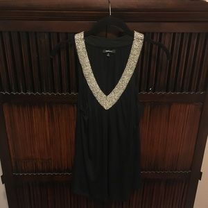 Express Black V Neck Beaded Neck Tank  SZ M