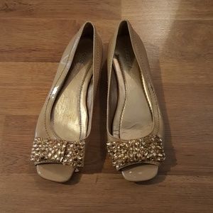 BCBG peep toe flats