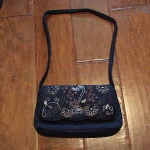 Embroidered Gray Bag Purse Clutch Pockets Strap
