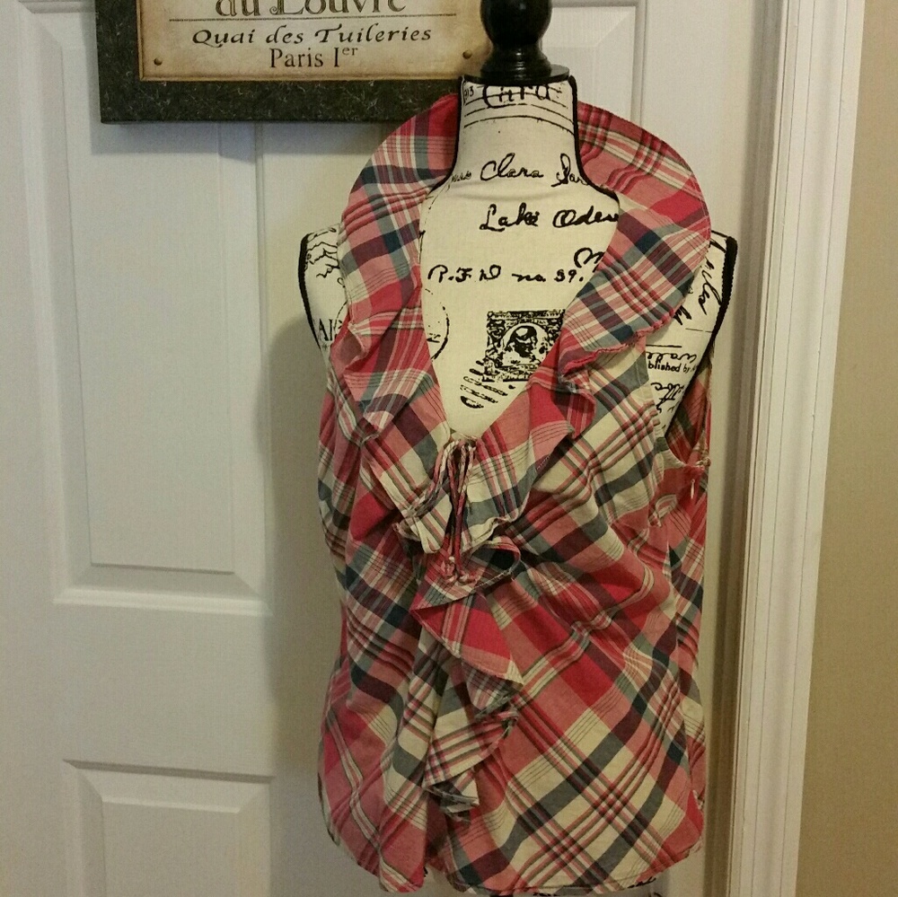 RALPH LAUREN JEANS Red White & Blue Plaid Blouse