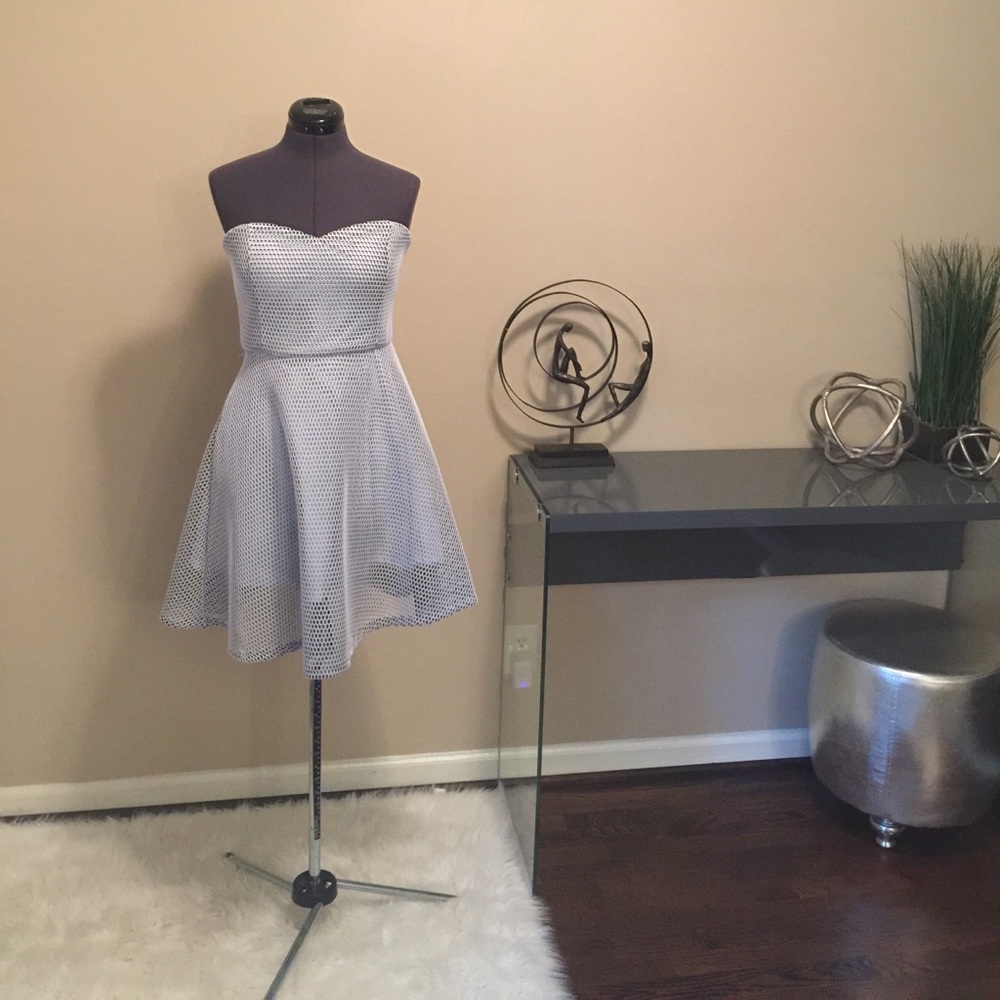 White netting strapless skater dress