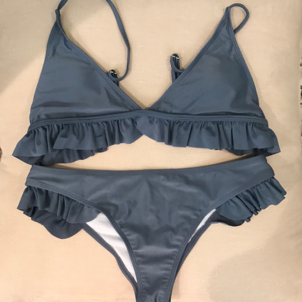 Navy ruffle swimsuit