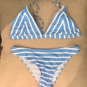 Blue and white striped bikini