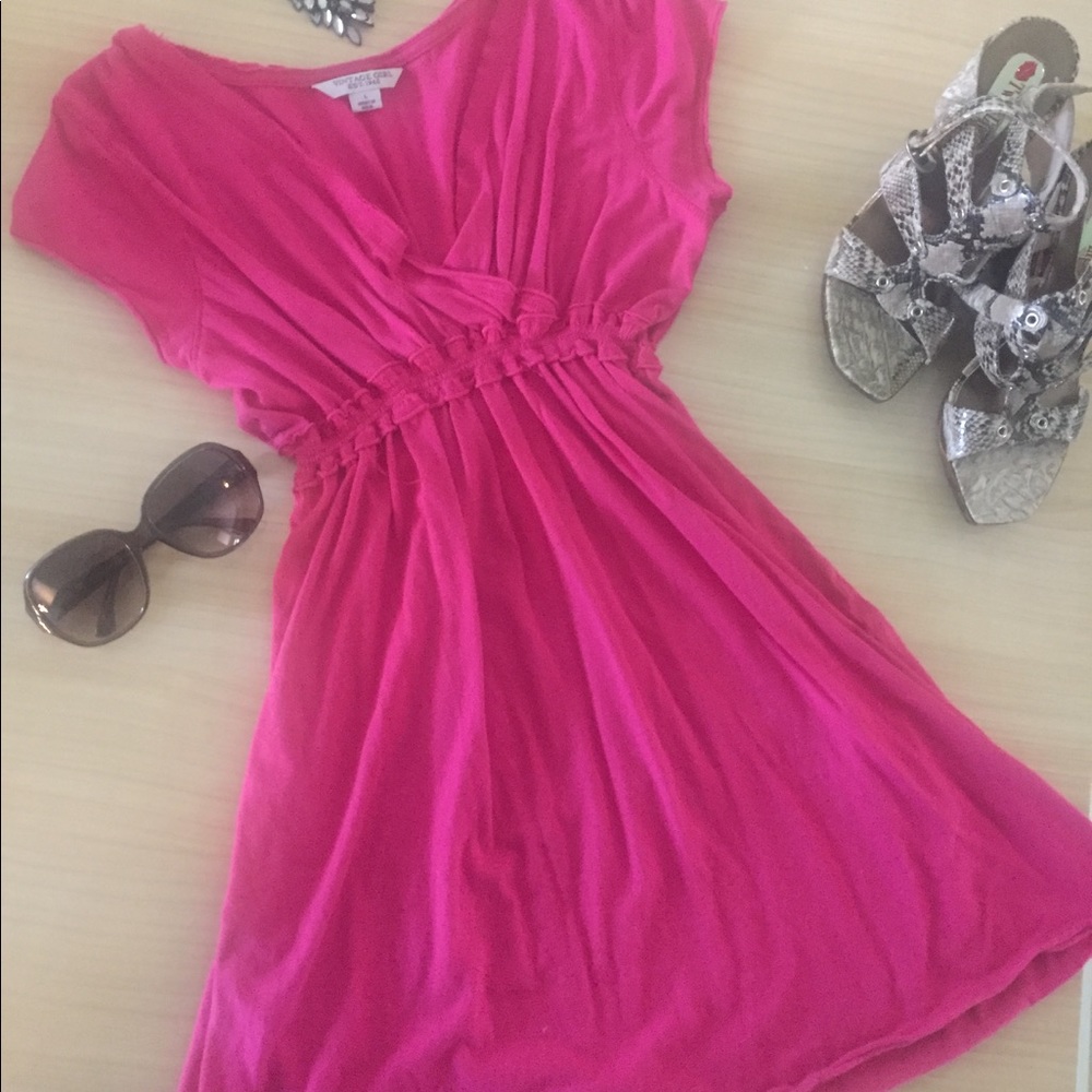 Pink V-neck Mini Dress