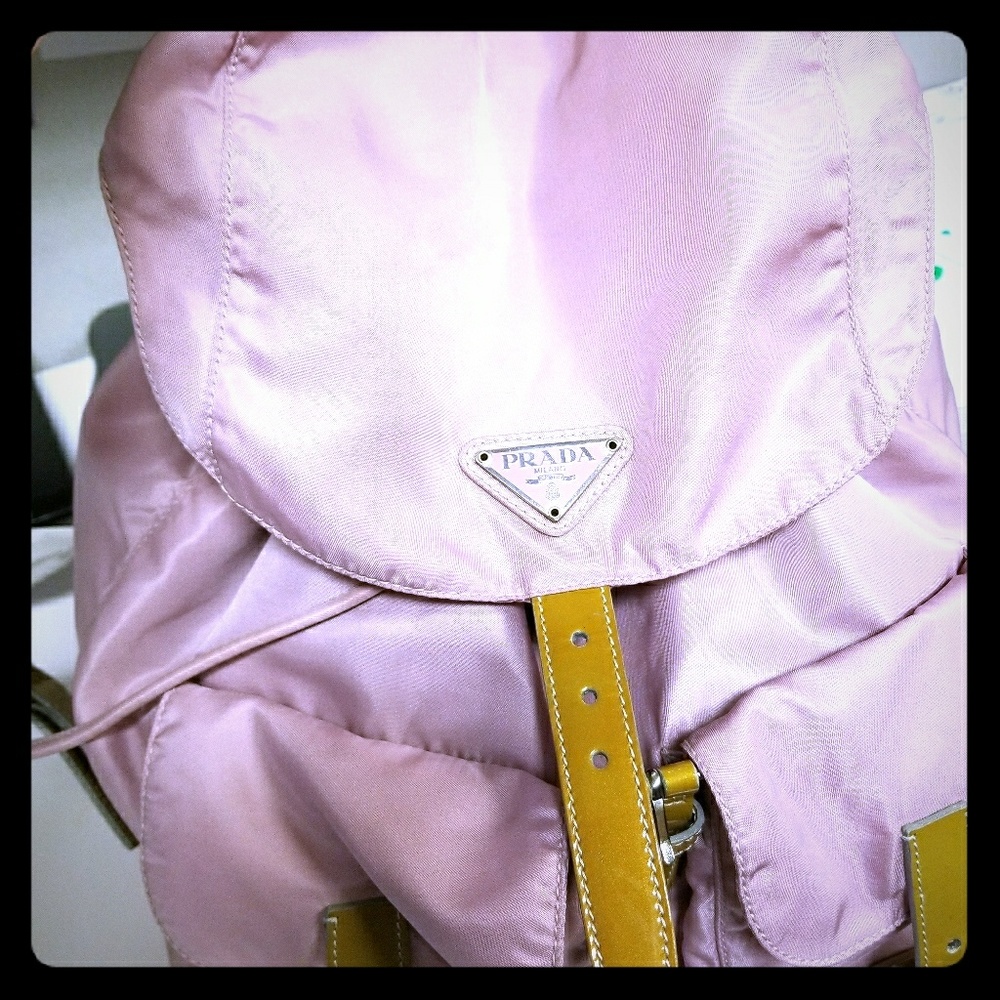 Prada Pink Nylon and gold patent leather backpack
