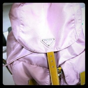 Prada Pink Nylon and gold patent leather backpack