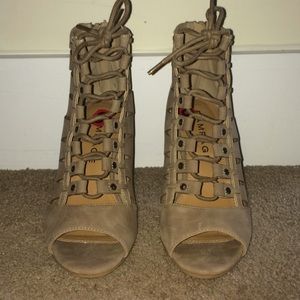 Rampage Lace Up Peep Toe Booties