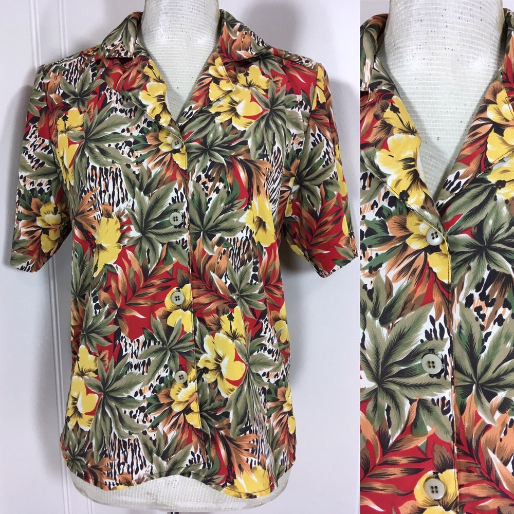 Vintage 90s Floral Button Blouse 1990s