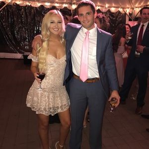 Off the shoulder nude lace dress