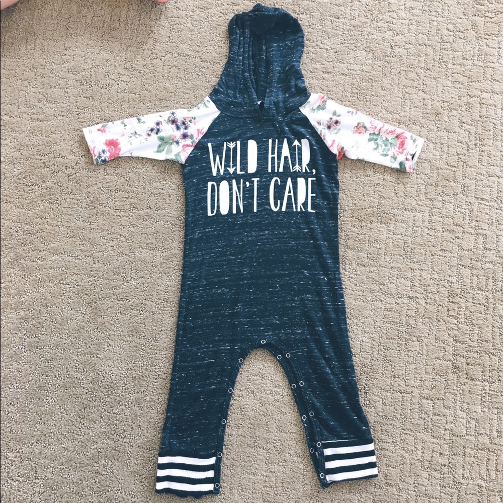 Wild Hair Don't Care hooded one piece romper  🙌🏼