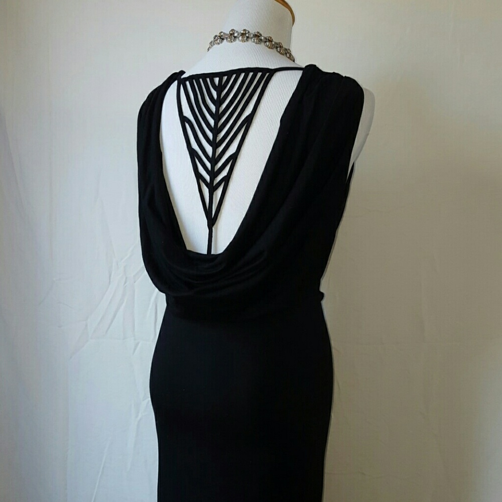 Sexy back detail black jersey maxi dress