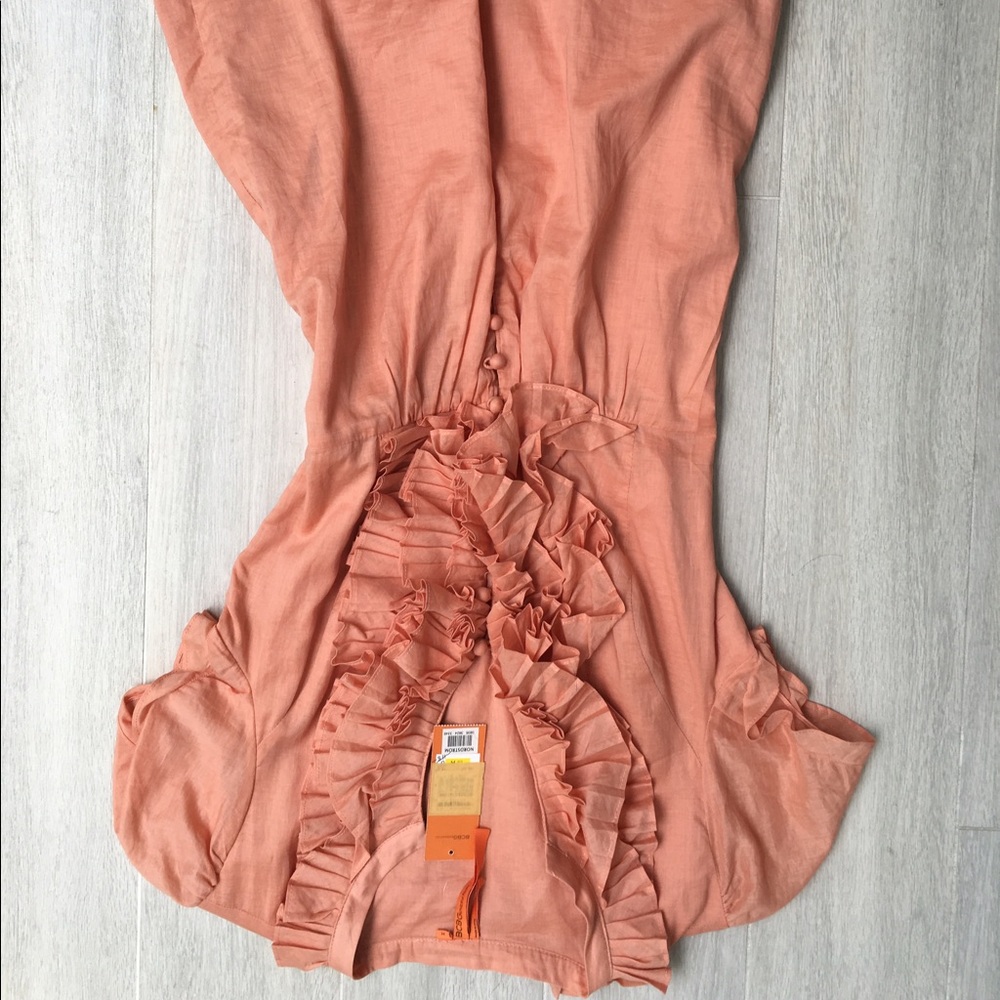 Bcbg coral salmon colored career dress ruffles M - Picture 2 of 3
