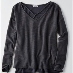 Unworn grey cross front detail sweater
