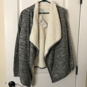 Asymmetrical front furry cardigan