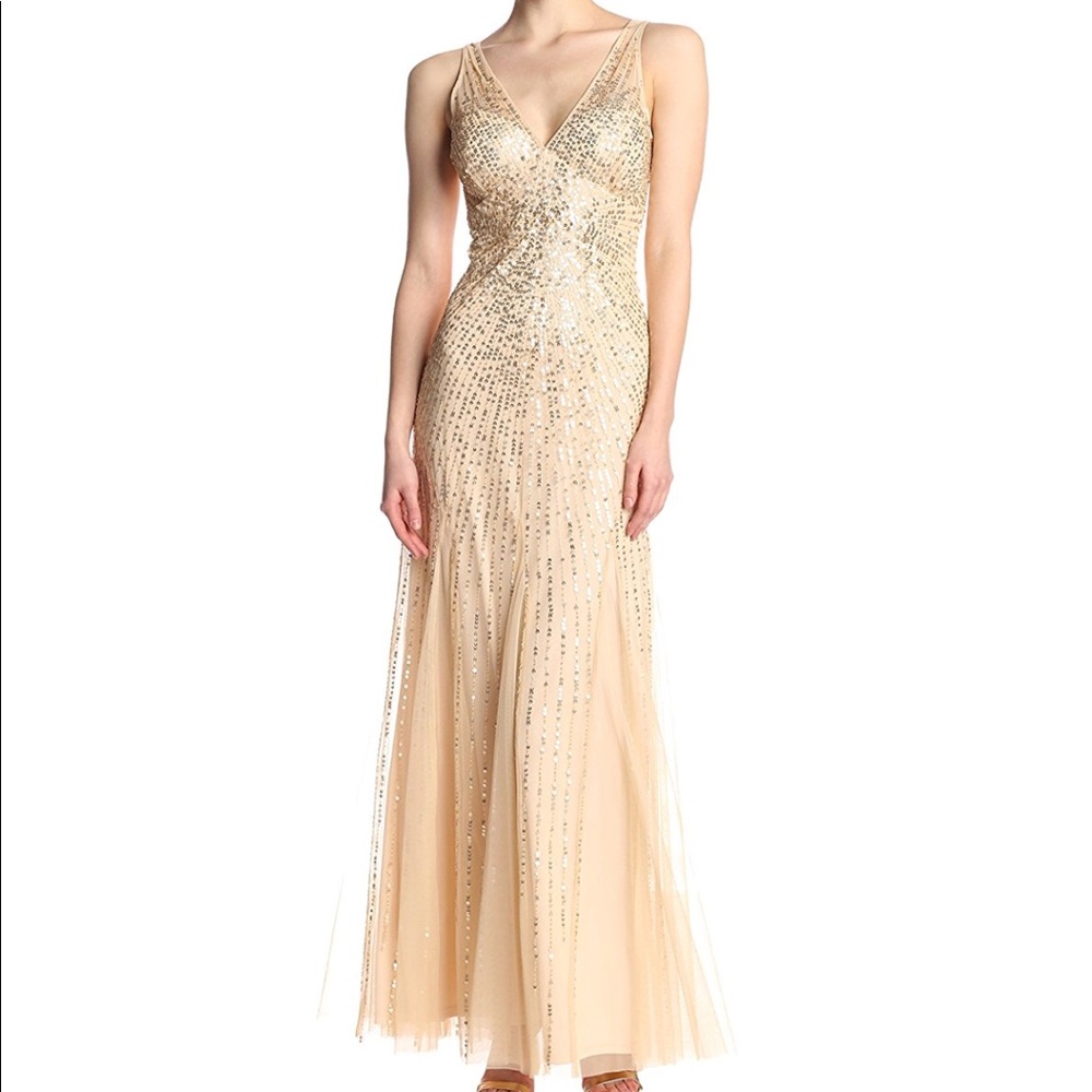 Adrianna Papell Gold Beaded Gown, NWT