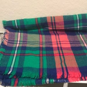Pink, green, and blue flannel scarf