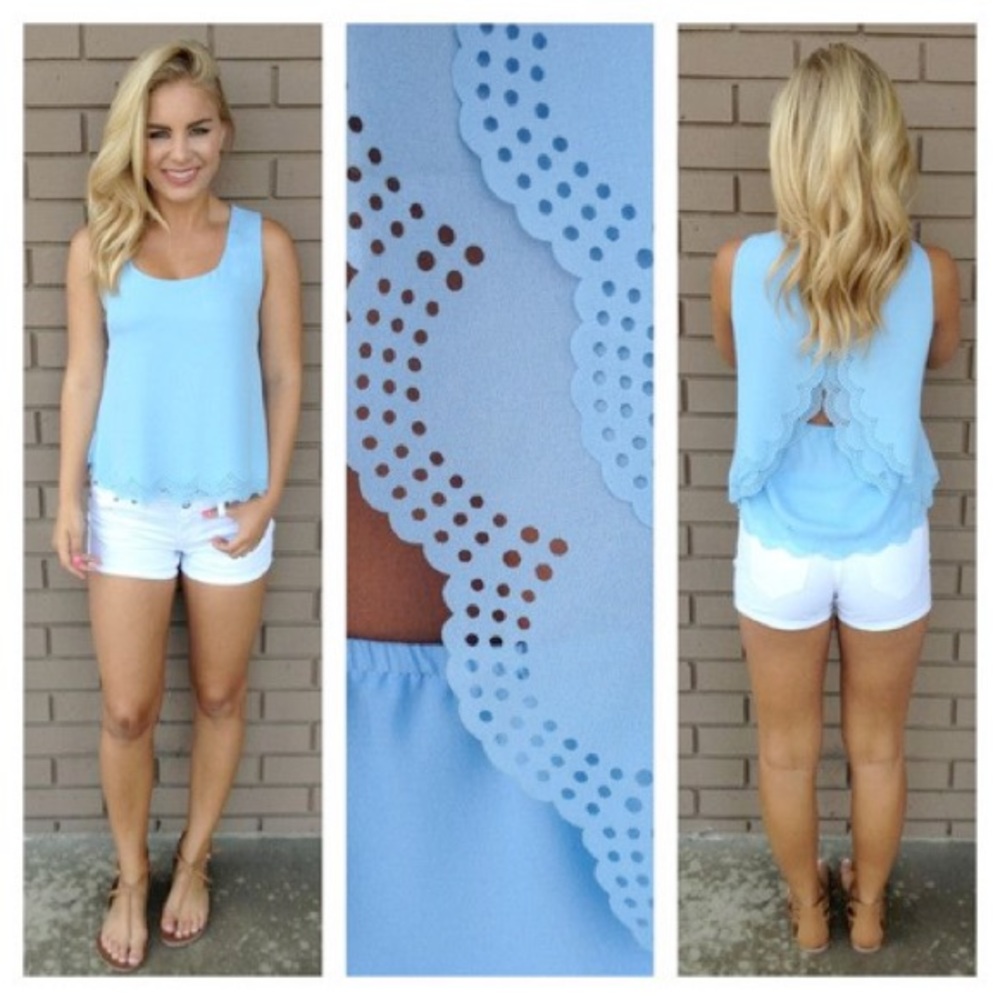 Baby Blue Scallop Cut Sleeveless Blouse